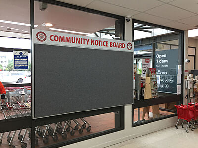 Community Notice board with pin-board surface