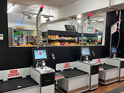 Self Checkout - Labels and Illuminated Lanterns